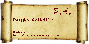 Petyko Arikán névjegykártya